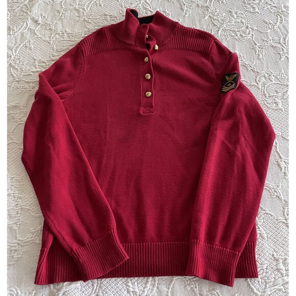 LRL Lauren Jeans Co Ralph Lauren Red Qtr Button Sweater Military Patch Ladies XL - Picture 6 of 13